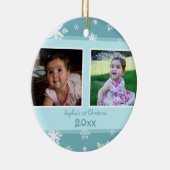 Blauwgroen Foto Baby's eerste kerstversiering Keramisch Ornament (Rechts)