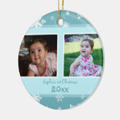 Blauwgroen Foto Baby's eerste kerstversiering Keramisch Ornament (Links)