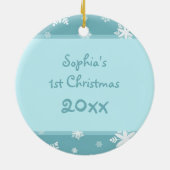 Blauwgroen Foto Baby's eerste kerstversiering Keramisch Ornament (Achterkant)