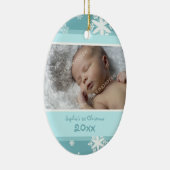 Blauwgroen Foto Baby's eerste kerstversiering Keramisch Ornament (Rechts)