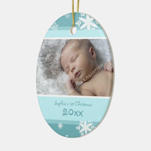 Blauwgroen Foto Baby's eerste kerstversiering Keramisch Ornament (Links)