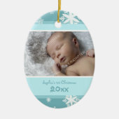 Blauwgroen Foto Baby's eerste kerstversiering Keramisch Ornament (Voorkant)