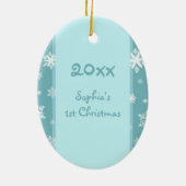 Blauwgroen Foto Baby's eerste kerstversiering Keramisch Ornament (Achterkant)