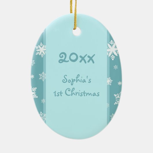 Blauwgroen Foto Baby's eerste kerstversiering Keramisch Ornament (Achterkant)