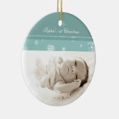 Blauwgroen Foto Baby's eerste kerstversiering Keramisch Ornament (Rechts)