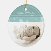 Blauwgroen Foto Baby's eerste kerstversiering Keramisch Ornament (Links)