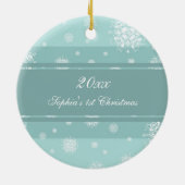 Blauwgroen Foto Baby's eerste kerstversiering Keramisch Ornament (Achterkant)