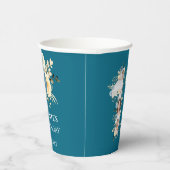 Blauwgroen foto Collage 12th Birthday Yellow Flowe Papieren Bekers (Rechts)