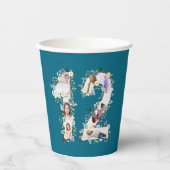 Blauwgroen foto Collage 12th Birthday Yellow Flowe Papieren Bekers (Voorkant)