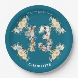 Blauwgroen foto Collage 13th Birthday Yellow Flowe Papieren Bordje