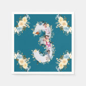 Blauwgroen foto Collage Blue Yellow Flower 3rd Bir Servet (Voorkant)