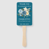 Blauwgroen Foto Collage Blue Yellow Flower 9th Bir Handwaaier (Achterkant)