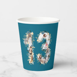 Blauwgroen foto Collage Yellow Flower 13th Birthda Papieren Bekers