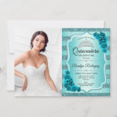 Blauwgroen foto Elegant Quinceanera Kaart (Voorkant)