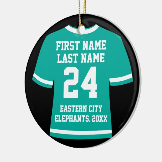 Blauwgroen Foto Football Soccer Hockey Sports Jers Keramisch Ornament (Links)