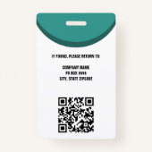Blauwgroen Foto ID QR Code Medewerker Bedrijf Badge (Achterkant)