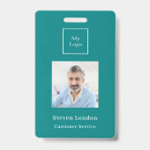 Blauwgroen foto naam QR code business logo Badge (Voorzijde)