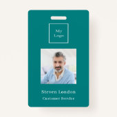 Blauwgroen foto naam QR code business logo Badge (Voorkant)