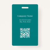 Blauwgroen foto naam QR code business logo Badge (Achterkant)