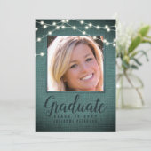 Blauwgroen foto Rustige Afstuderen String Lights Aankondiging (Staand voorkant)