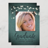 Blauwgroen foto Rustige Afstuderen String Lights Aankondiging (Voorkant / Achterkant)