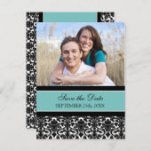 Blauwgroen foto Sla de datum bruiloft Briefkaarten (Voorkant / Achterkant)