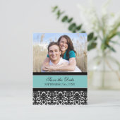 Blauwgroen foto Sla de datum bruiloft Briefkaarten (Staand voorkant)