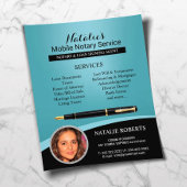 Blauwgroen foto van de Notarische Ondertekenaar va Flyer