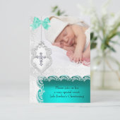 Blauwgroen foto van meisje of jongen Baptism Jade  Kaart (Staand voorkant)