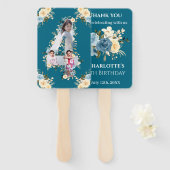 Blauwgroen fotocollage 4e verjaardag Blauwe Gele B Handwaaier (Voorkant en achterkant)