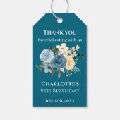 Blauwgroen fotocollage 9th Birthday Blue Yellow Fl Cadeaulabel (Achterkant)