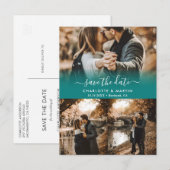 Blauwgroen fotocollage slaat de Briefkaarten Datum (Voorkant / Achterkant)