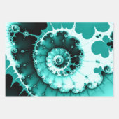 Blauwgroen fractale spiraal inpakpapier vel (Voorkant 2)