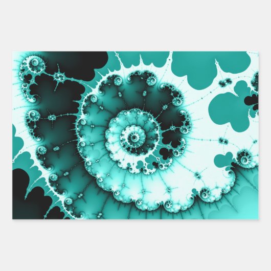 Blauwgroen fractale spiraal inpakpapier vel (Voorkant 2)