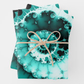 Blauwgroen fractale spiraal inpakpapier vel (In situ)