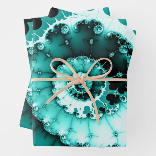 Blauwgroen fractale spiraal inpakpapier vel (In situ)
