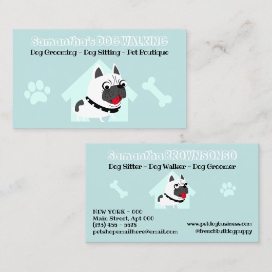 Blauwgroen Franse Bulldog Pet Sitter Dog Walker Gr Visitekaartje (Voorkant / Achterkant)