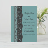 Blauwgroen Franse kant Opslaan datum Save The Date (Staand voorkant)