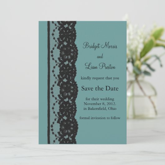 Blauwgroen Franse kant Opslaan datum Save The Date (Staand voorkant)