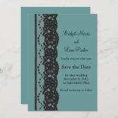 Blauwgroen Franse kant Opslaan datum Save The Date (Voorkant / Achterkant)