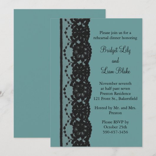 Blauwgroen-Franse Lace Rehearsal Dinner Kaart (Voorkant / Achterkant)