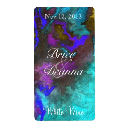 Blauwgroen Fusion 2 Bruiloft Wijn Label (Voorkant)