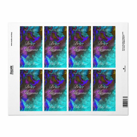 Blauwgroen Fusion 2 Bruiloft Wijn Label (Full Sheet)