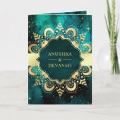 Blauwgroen Galaxy Gold Mandala QR-code Indiaas huw (Voorkant)