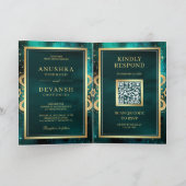 Blauwgroen Galaxy Gold Mandala QR-code Indiaas huw (Binnen)