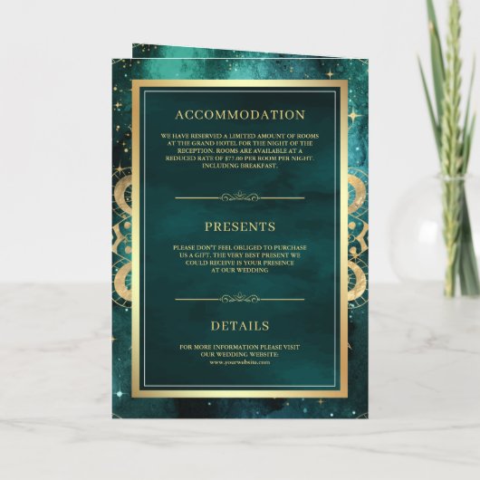 Blauwgroen Galaxy Gold Mandala QR-code Indiaas huw (Achterkant)