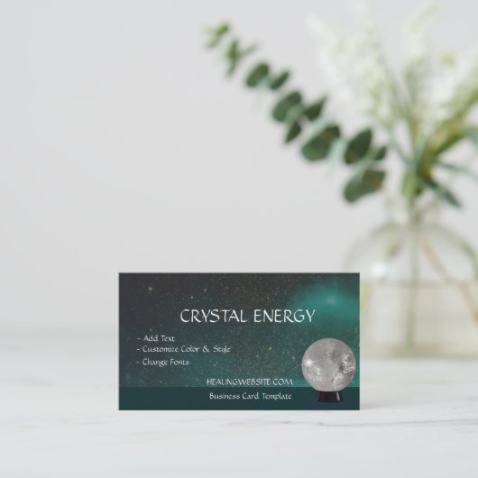 Blauwgroen galaxy Healing Crystal Ball Visitekaartje (Staand voorkant)