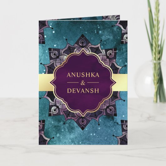 Blauwgroen Galaxy Paarse Mandala QR Code Indiandig (Voorkant)