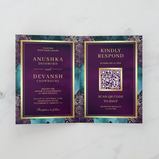 Blauwgroen Galaxy Paarse Mandala QR Code Indiandig (Binnen)