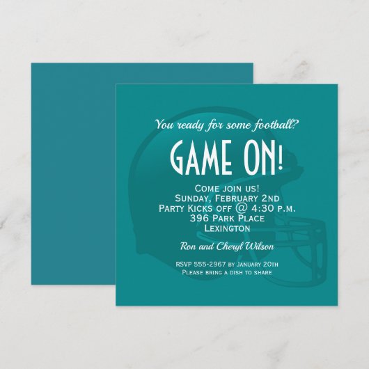 Blauwgroen game-Football Helmet Party-uitnodiginge (Voorkant / Achterkant)